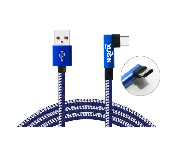 NISUTA Cable USB C - 1 M - 2.4 A - Con Conector 90Â° - Malla De Tela