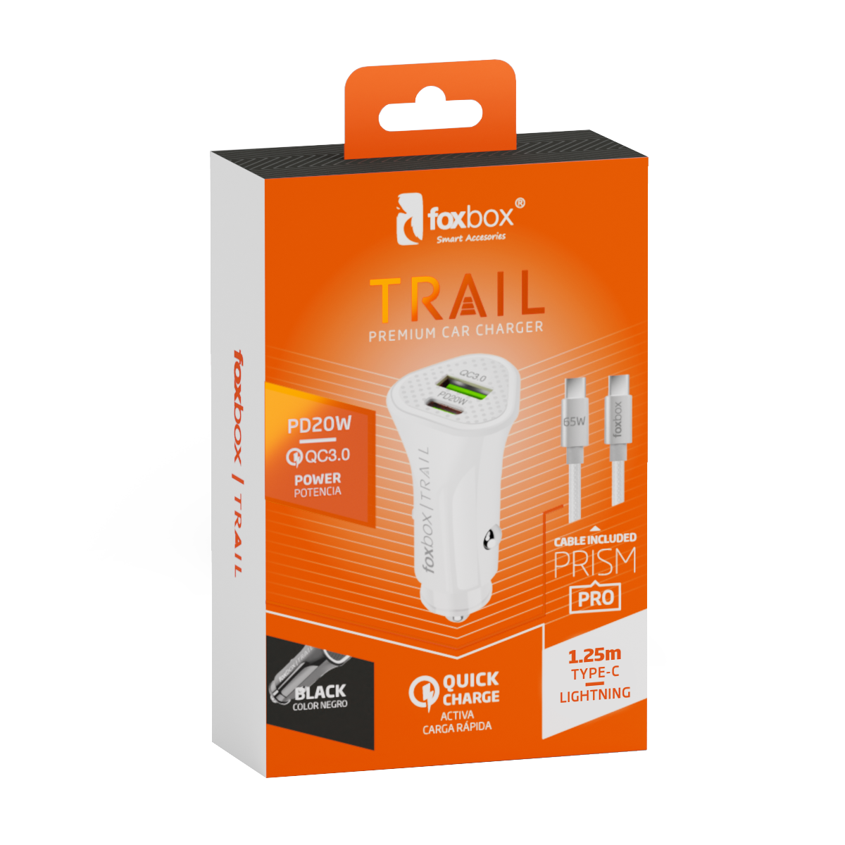 FOXBOX Trail Cargador Rapido 3.0 A Con Cable Lightning