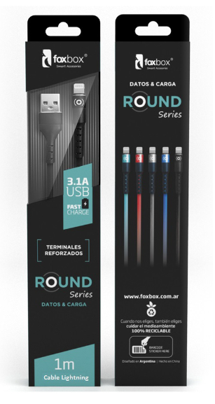 FOXBOX Cable Round Lightning - 3.1A - 1M - Colores Varios