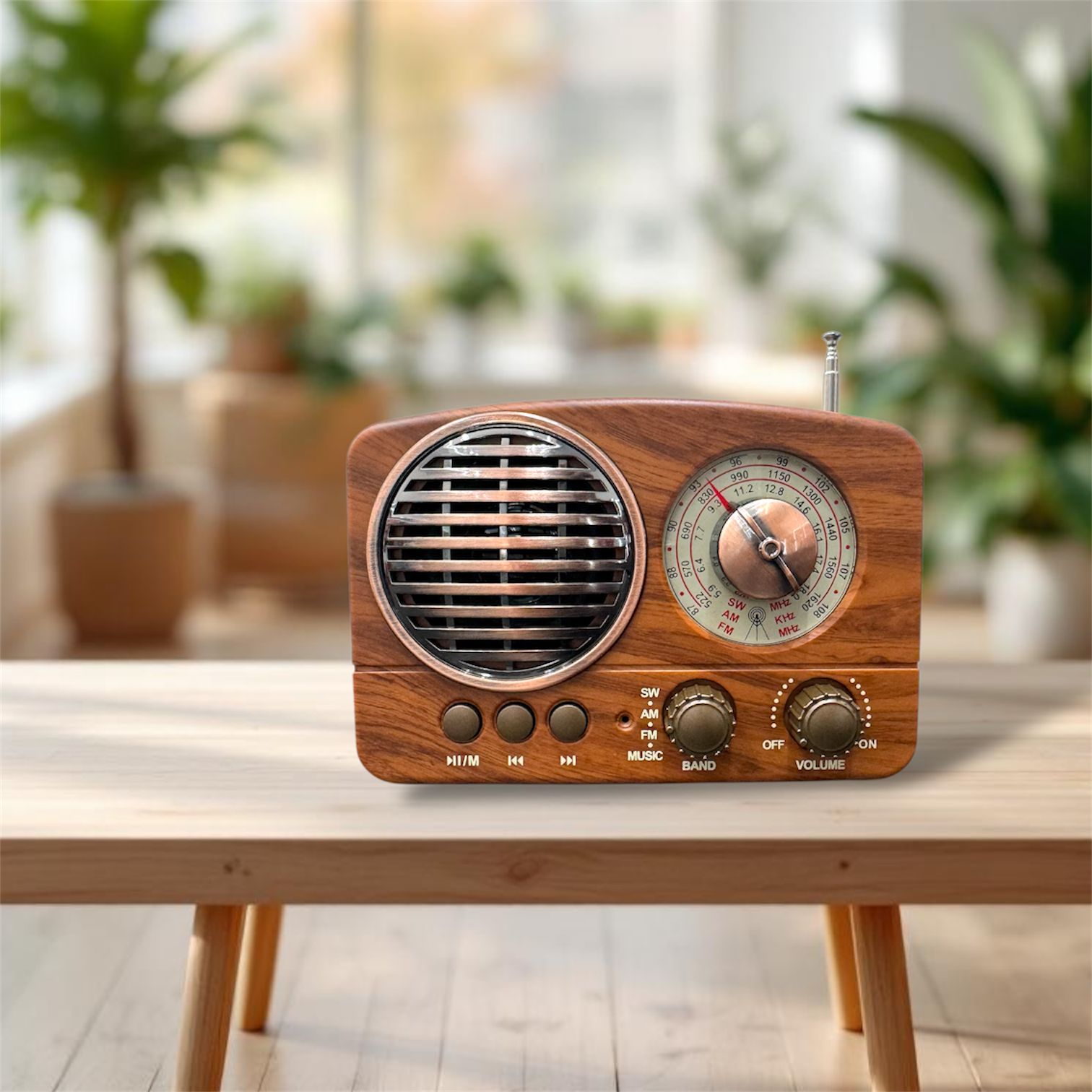 Radio AM/FM Vintage MP3 BT -UX - Bateria -  Cargador de REGALOColor Roble