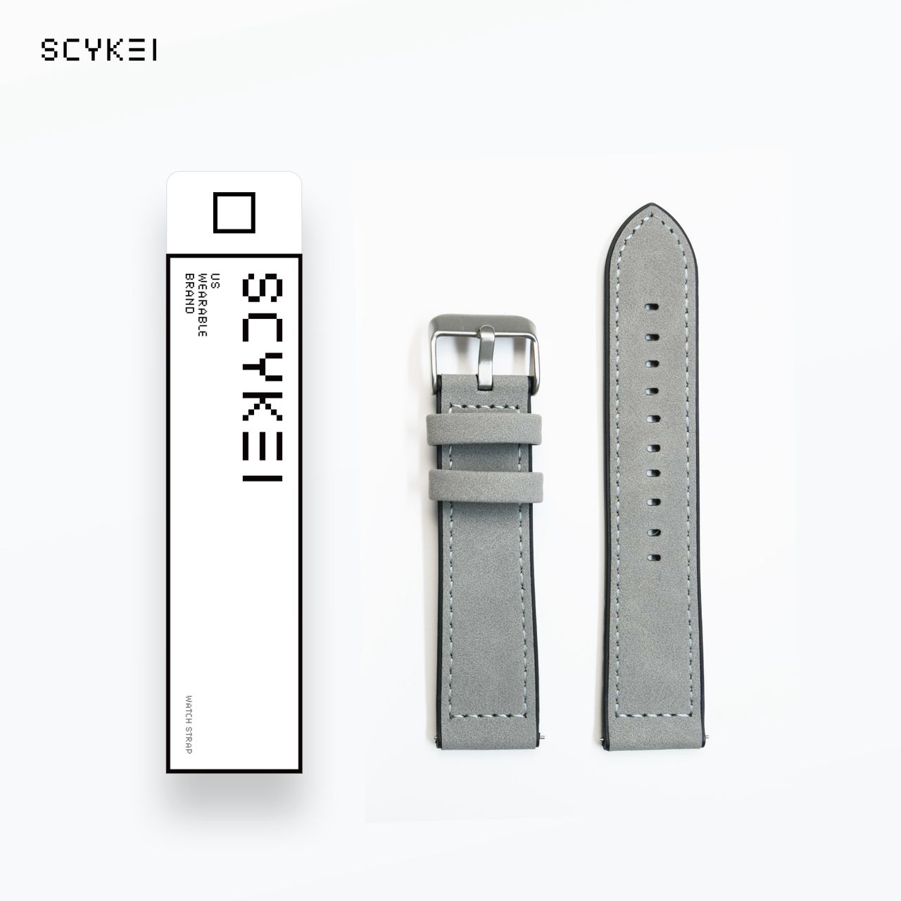 SCYKEI Malla De Silicona y Cuero - 22mm - Apta modelo CIVIS y MOVIS - Negro y Gris