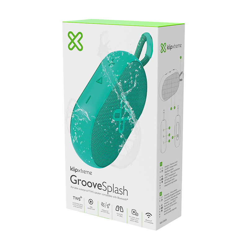 KLIP XTREME Parlante GrooveSplash - BT 5.3 - IPX7 - 12 Hs - Verde - KBS-030GN