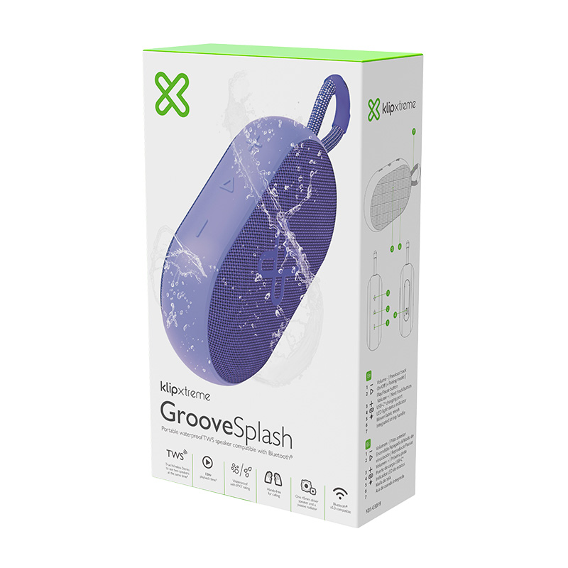 KLIP XTREME Parlante GrooveSplash - BT 5.3 - IPX7 - 12 Hs - Violeta - KBS-030PR
