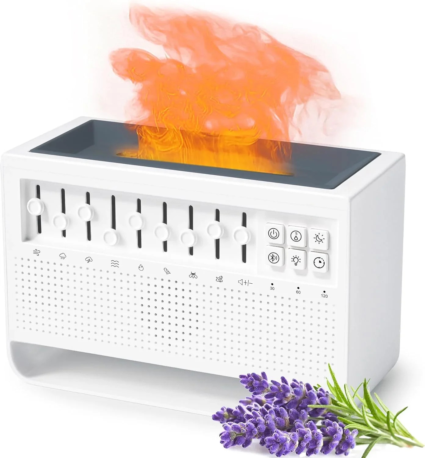 XIENAN Humidificador Multifuncional -  Parlante - Ruido Blanco -  Luces LED -  Efecto LLama