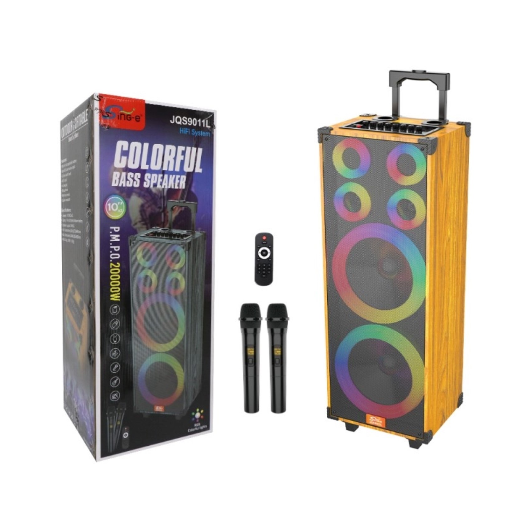 SING-e Parlante Karaoke JQS 9011L - Control - Doble Micro Inal - Luces LED - 60 W